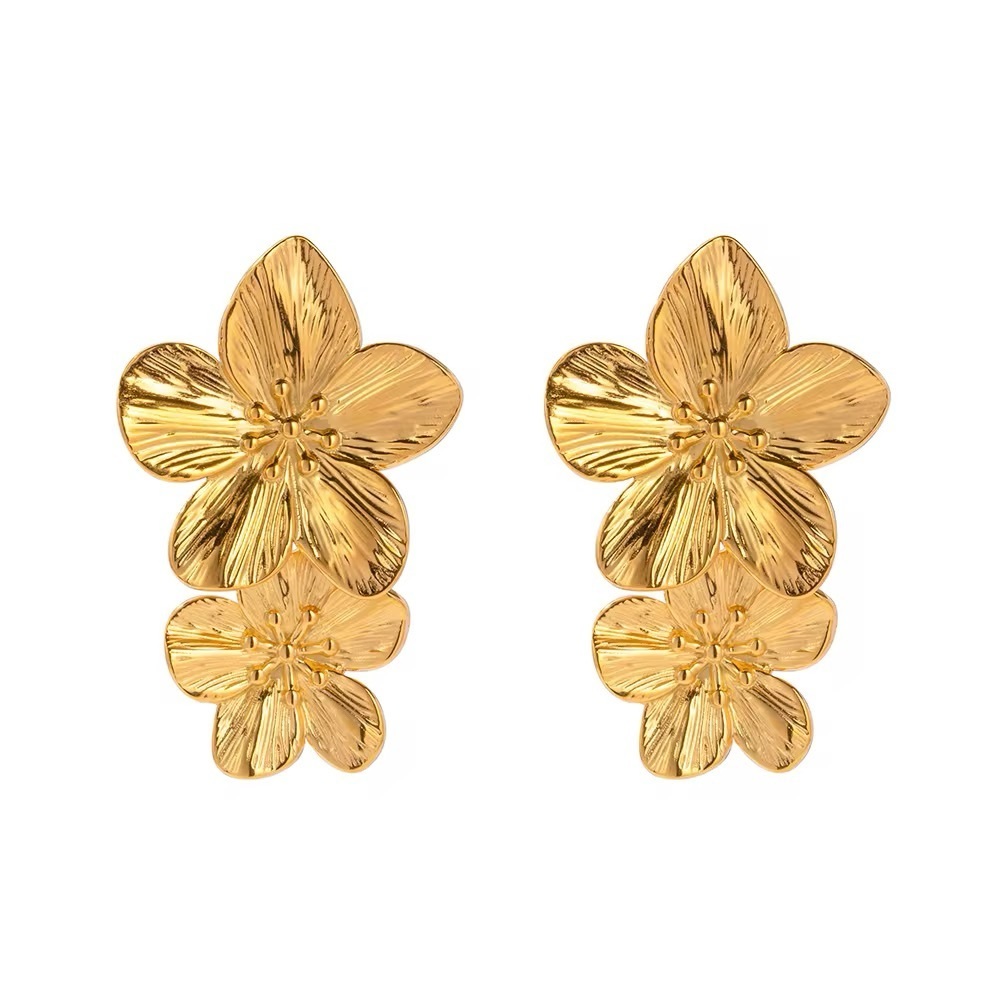 Golden Blossom Double Flower Earrings